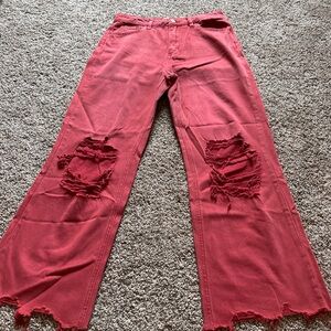 EUC Sz 26 Vervet Red Distressed Cropped Flare Jeans